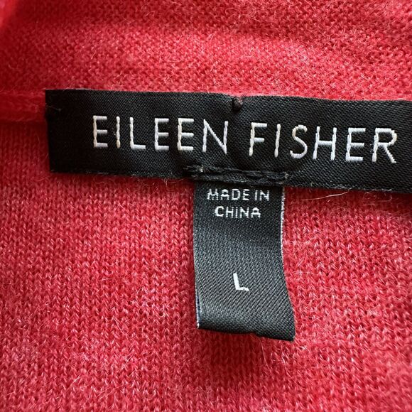Eileen Fisher Large Pink Coral 100% Cashmere 3/4 Sleeve Cardigan Sweater W/hole - Picture 8 of 15